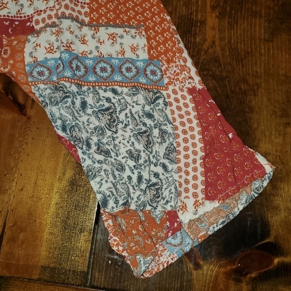 143 Story Patchwork Peasant Top, Elastic Waist, Long Sleeve, S - Picture 3 of 11